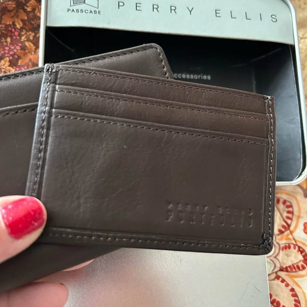 Perry Ellis Dark Brown Leather Card Holder